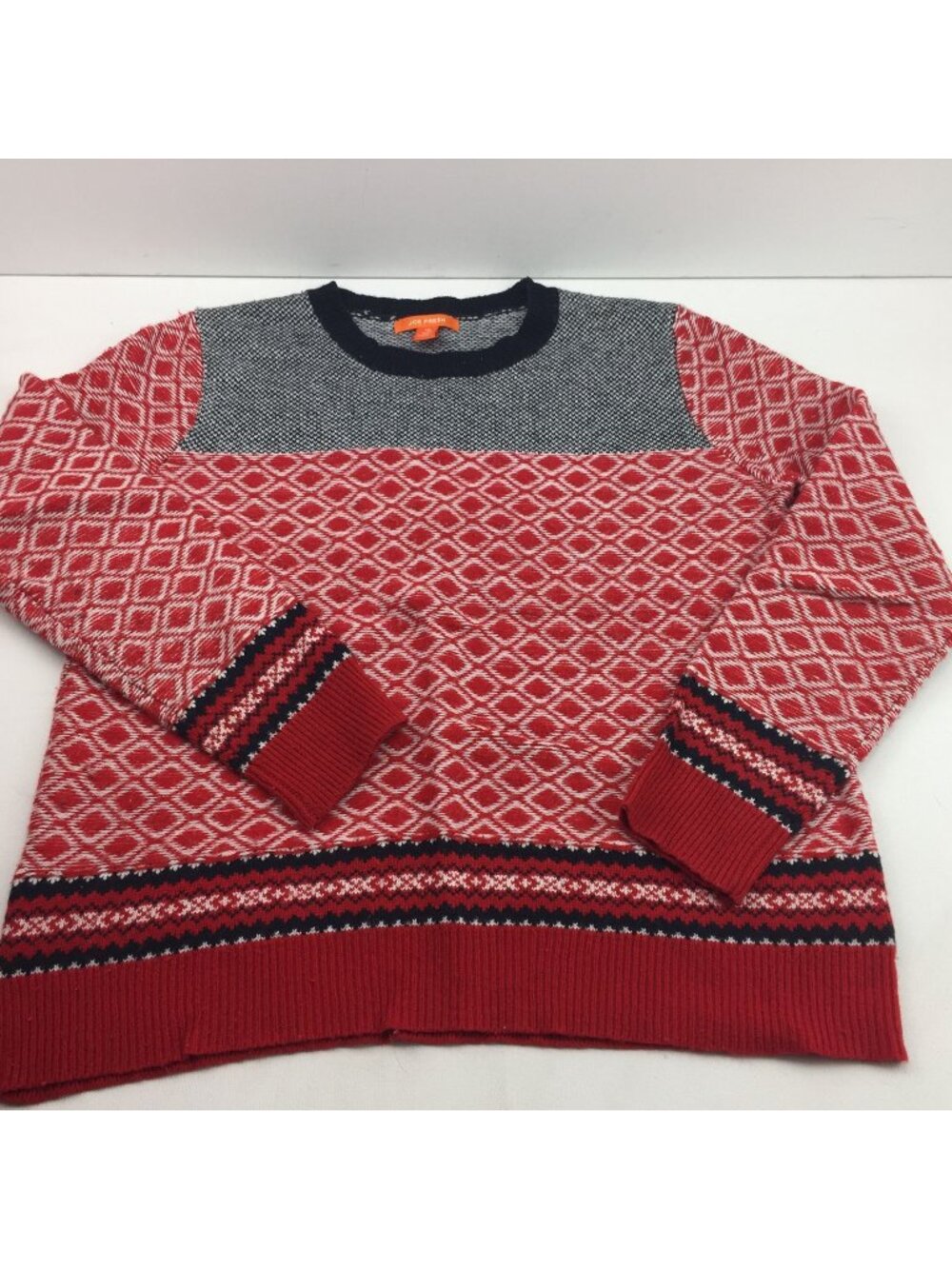 Joe Fresh Women's Red Knit Christmas Holiday Sweater Gray Black White Size Large